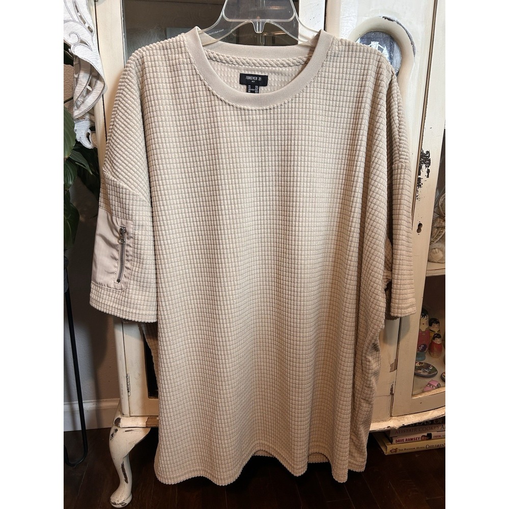 Waffle Knit Men's Thermal Crew-neck Top Zip Pocket Sleeve Size XXL